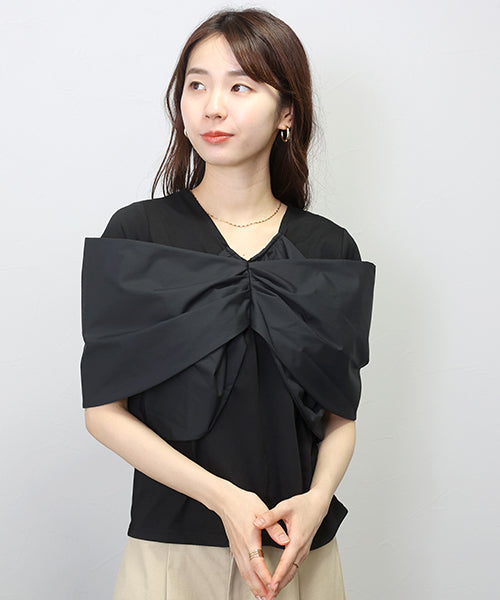 アレッタ ヴィータ Aletta vita 両Vネック異素材レイヤードプルオーバー (ブラック) ブラック