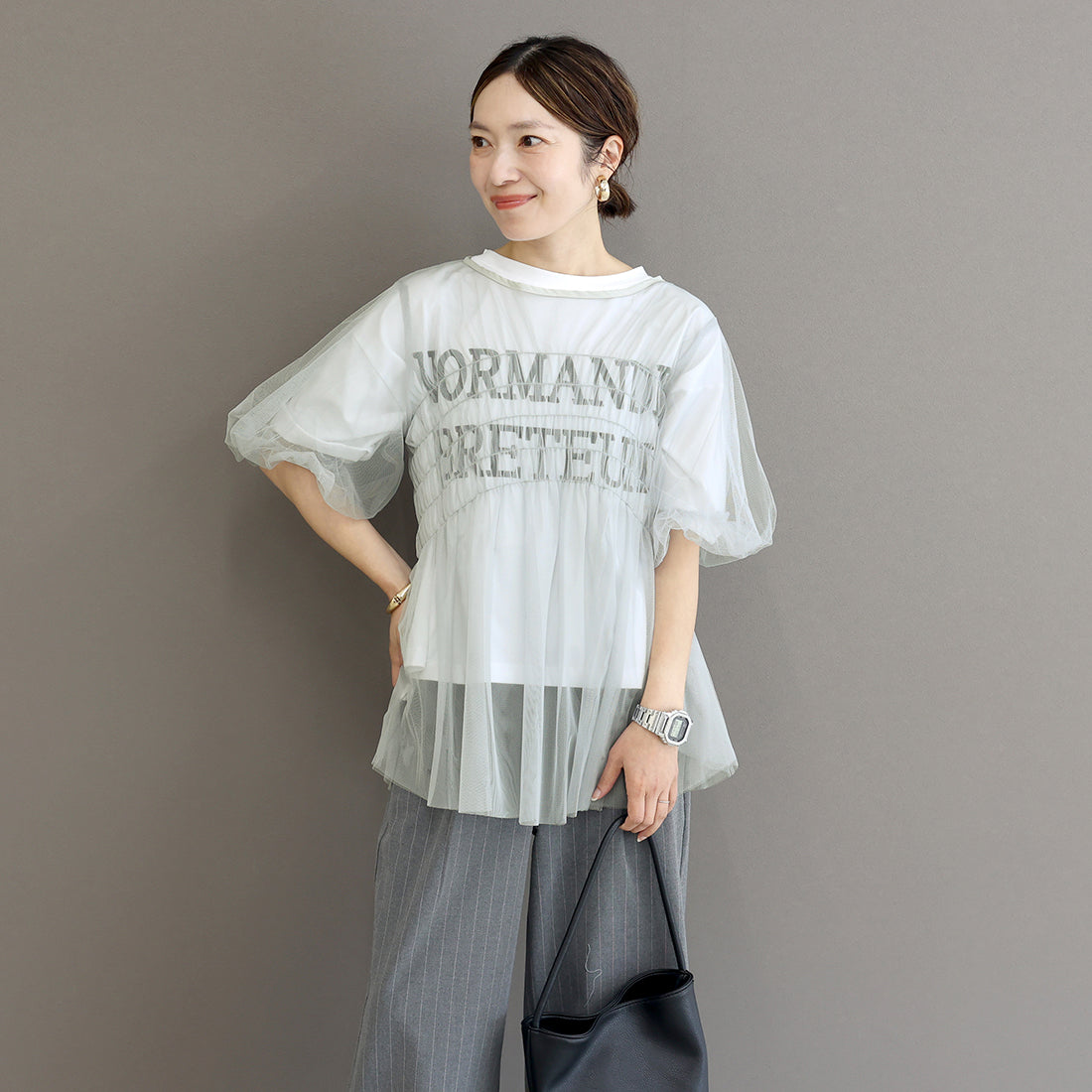 Acka新品tulle shirring blouse ( ivory ) Aletta vita tulle shirring blouse