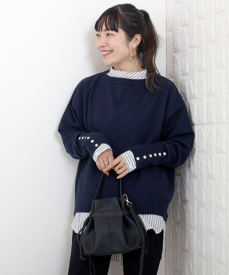 アレッタ ヴィータ Aletta vita 袖ボタンやわらかストレッチニットプルオーバー