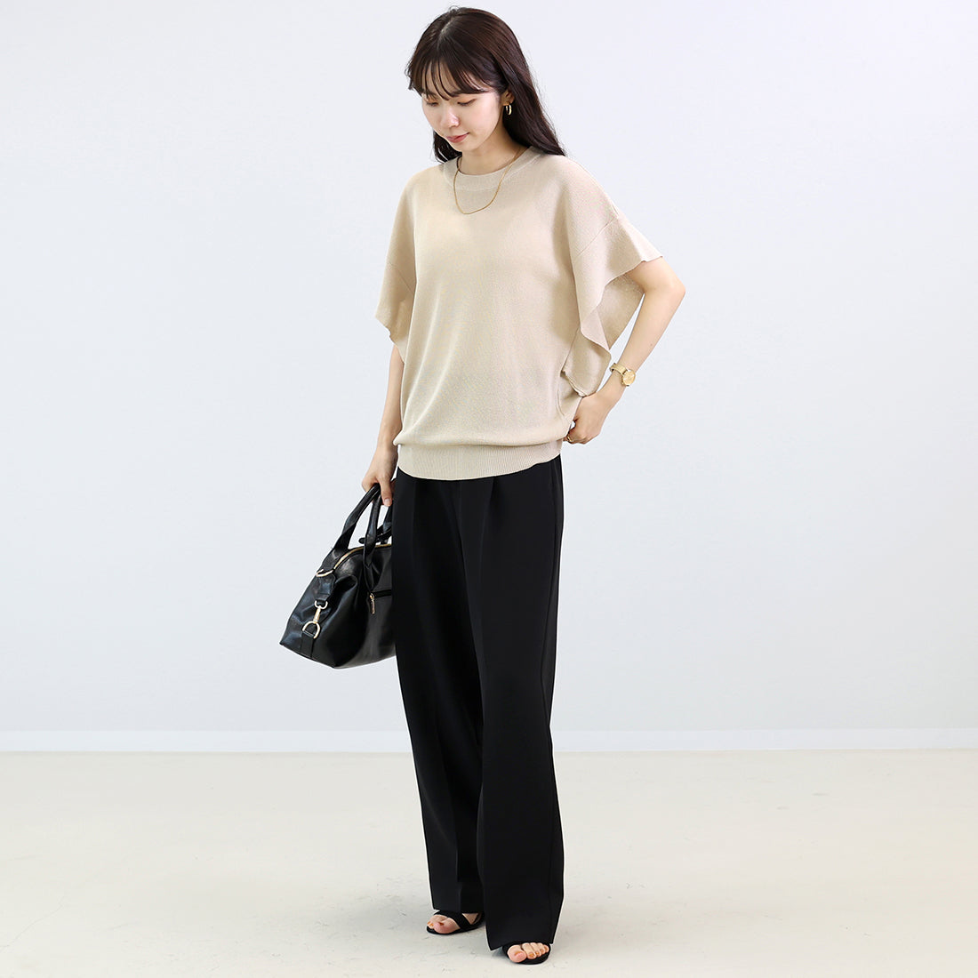 アレッタ ヴィータ Aletta vita フリルスリーブニットプルオーバー (グレージュ) グレージュ