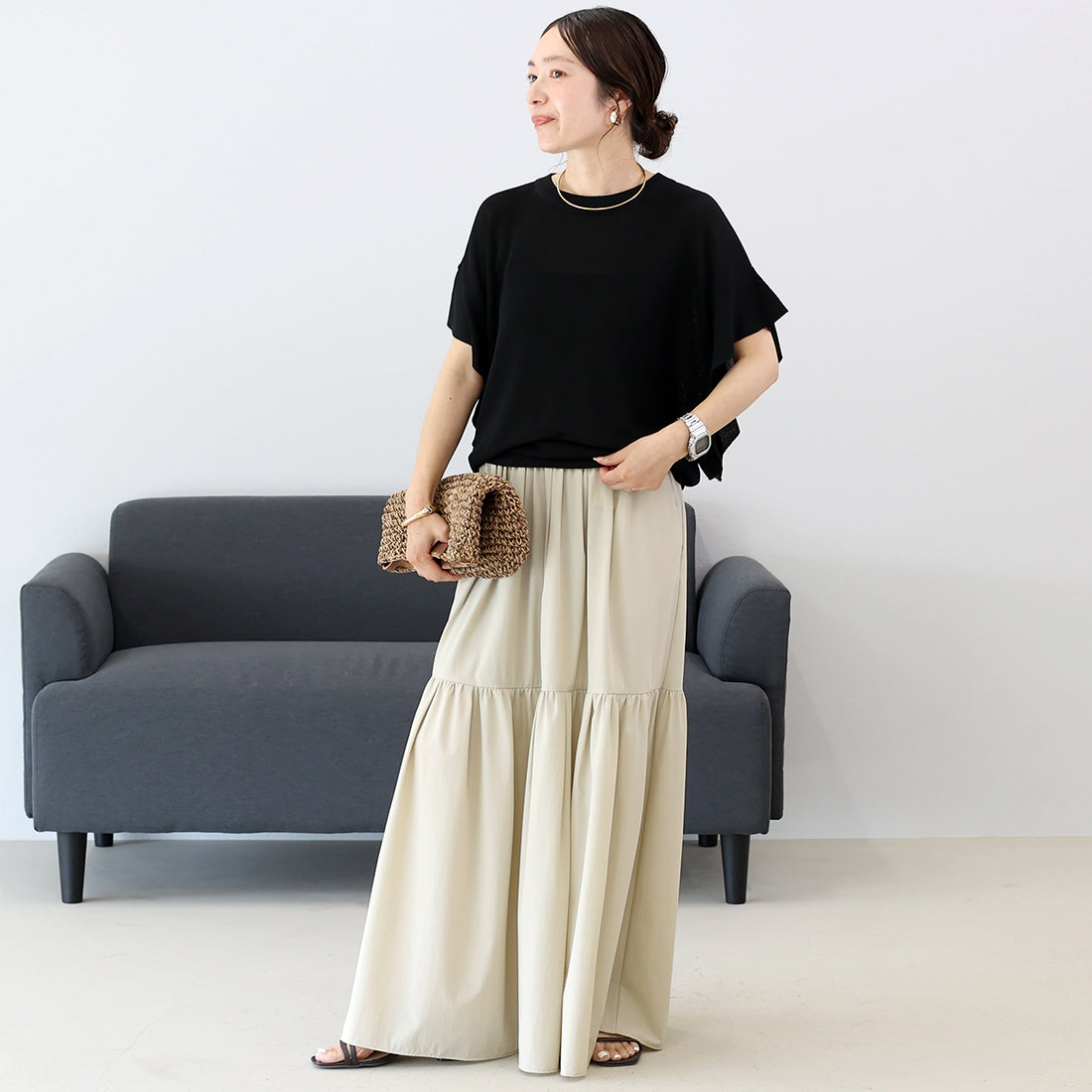 アレッタ ヴィータ Aletta vita フリルスリーブニットプルオーバー (グレージュ) グレージュ