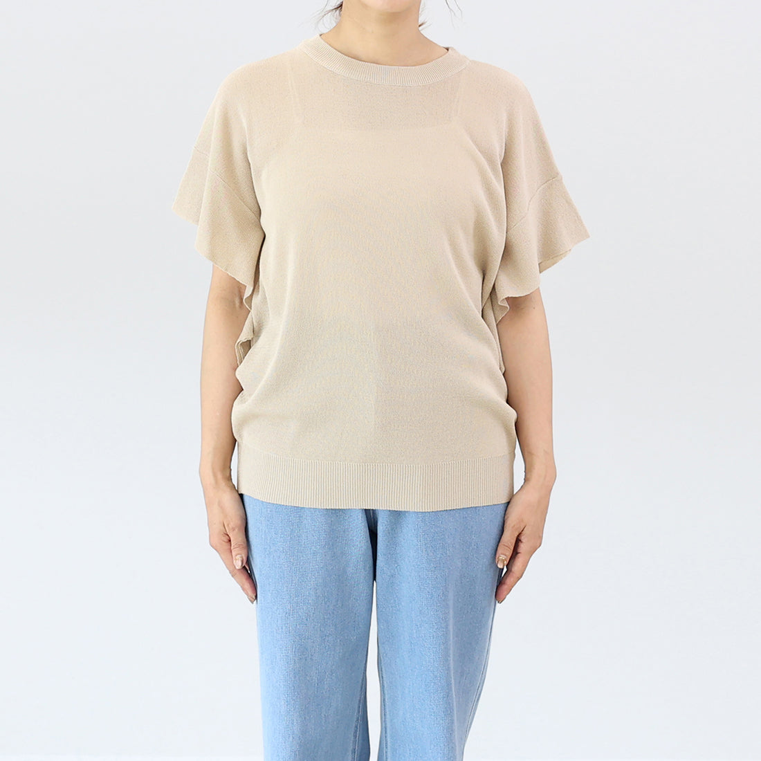 アレッタ ヴィータ Aletta vita フリルスリーブニットプルオーバー (グレージュ) グレージュ