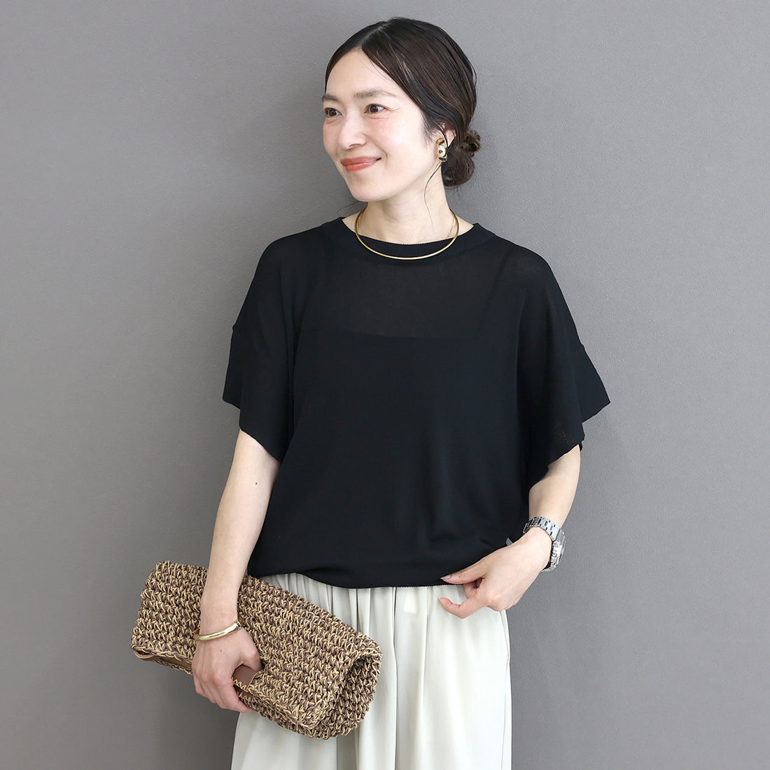 アレッタ ヴィータ Aletta vita フリルスリーブニットプルオーバー (ブラック) ブラック