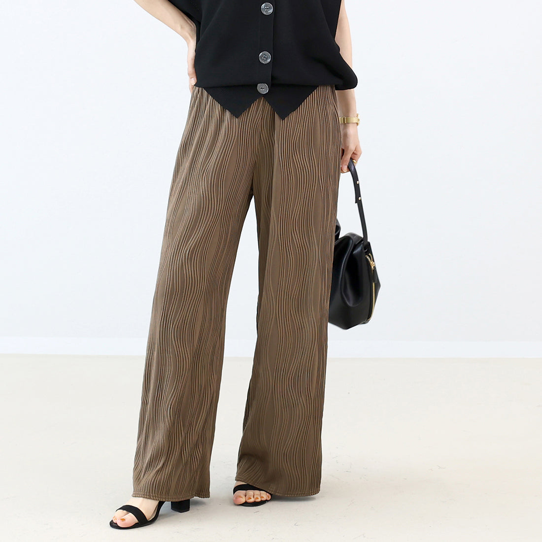 アレッタ ヴィータ Aletta vita ウェーブパイピングワイドパンツ (ブラウン) ブラウン