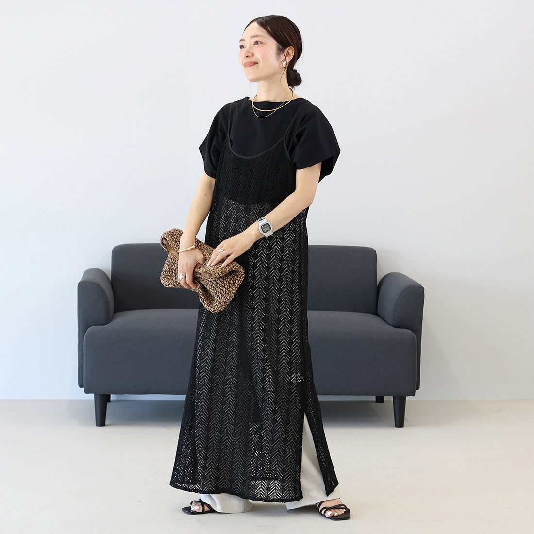 アレッタ ヴィータ Aletta vita T/Cカットレースキャミワンピース (ブラック) ブラック