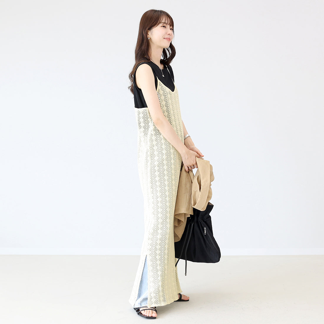 アレッタ ヴィータ Aletta vita T/Cカットレースキャミワンピース (ブラック) ブラック