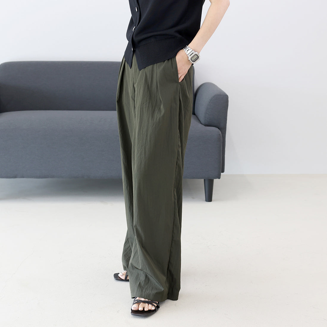 アレッタ ヴィータ Aletta vita シワ加工ツータックトラウザーパンツ (ベージュ) ベージュ