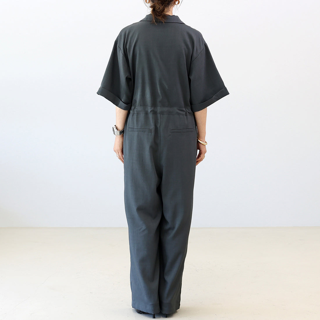 アレッタ ヴィータ Aletta vita エステルツイル開襟オールインワンサロペット (オフベージュ) オフベージュ