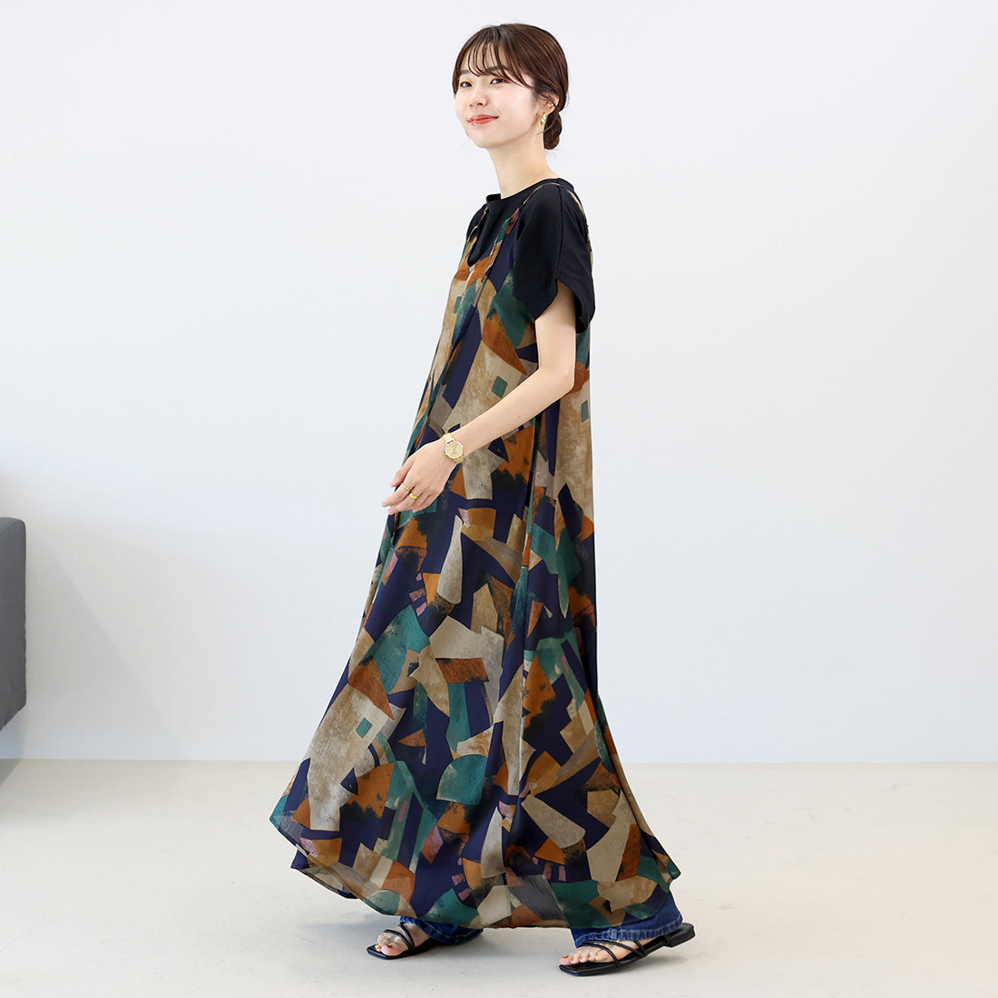 アレッタ ヴィータ Aletta vita プリントシフォンキャミワンピース (ネイビー) ネイビー