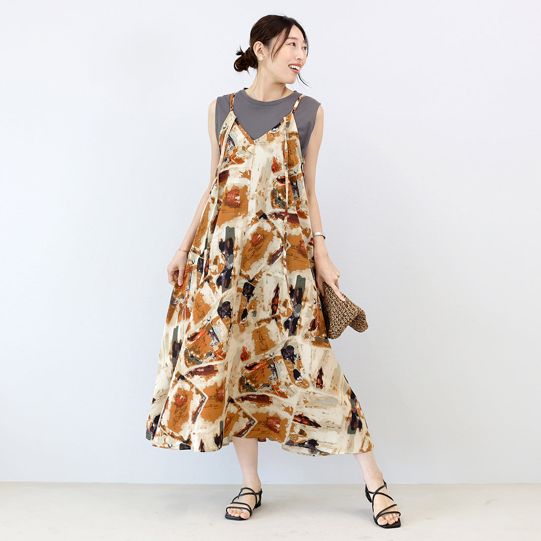 アレッタ ヴィータ Aletta vita プリントシフォンキャミワンピース (ネイビー) ネイビー