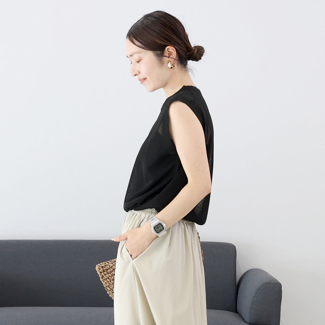 アレッタ ヴィータ Aletta vita T/R天竺スリーブレスシアープルオーバー (オフホワイト) オフホワイト