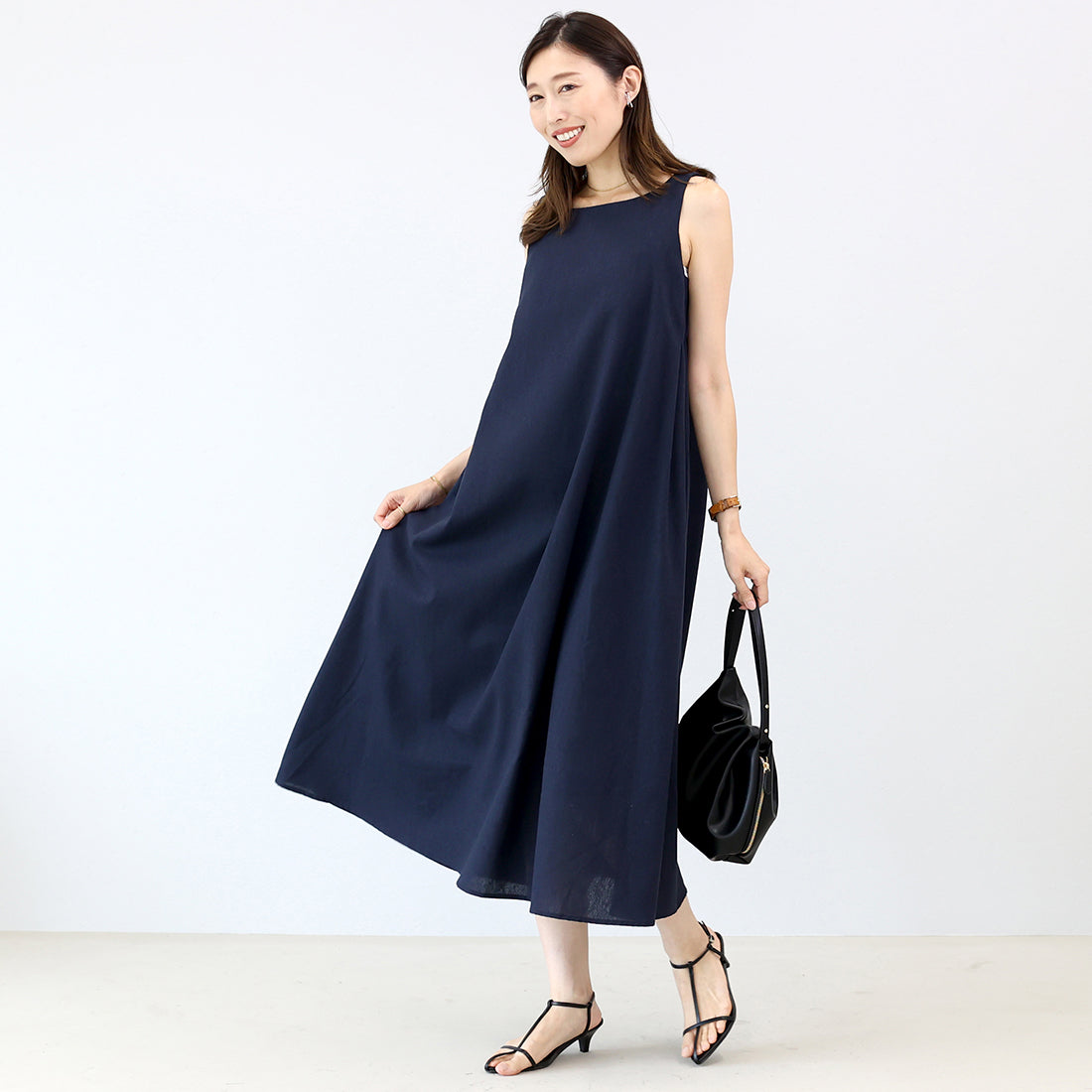 アレッタ ヴィータ Aletta vita コットンリネンタックフレアロングワンピース (ベージュ) ベージュ