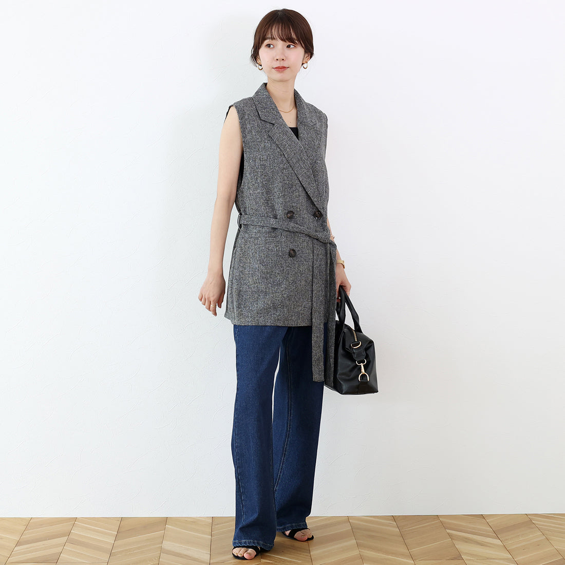 アレッタ ヴィータ Aletta vita ミックスツイードベルト付テーラードベスト (グレー) グレー