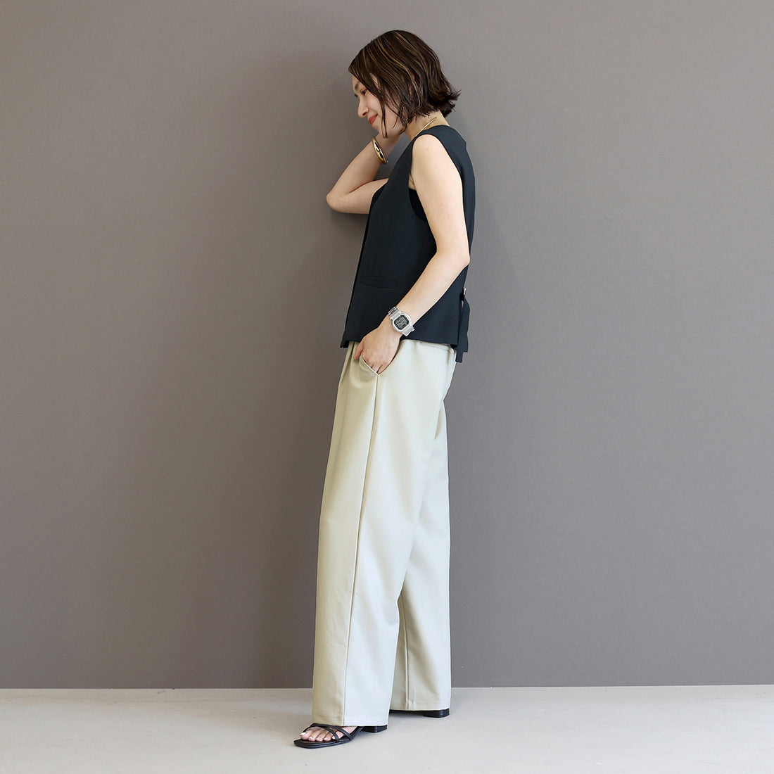 アレッタ ヴィータ Aletta vita エステルツイルタックセミワイドパンツ (グレー) グレー