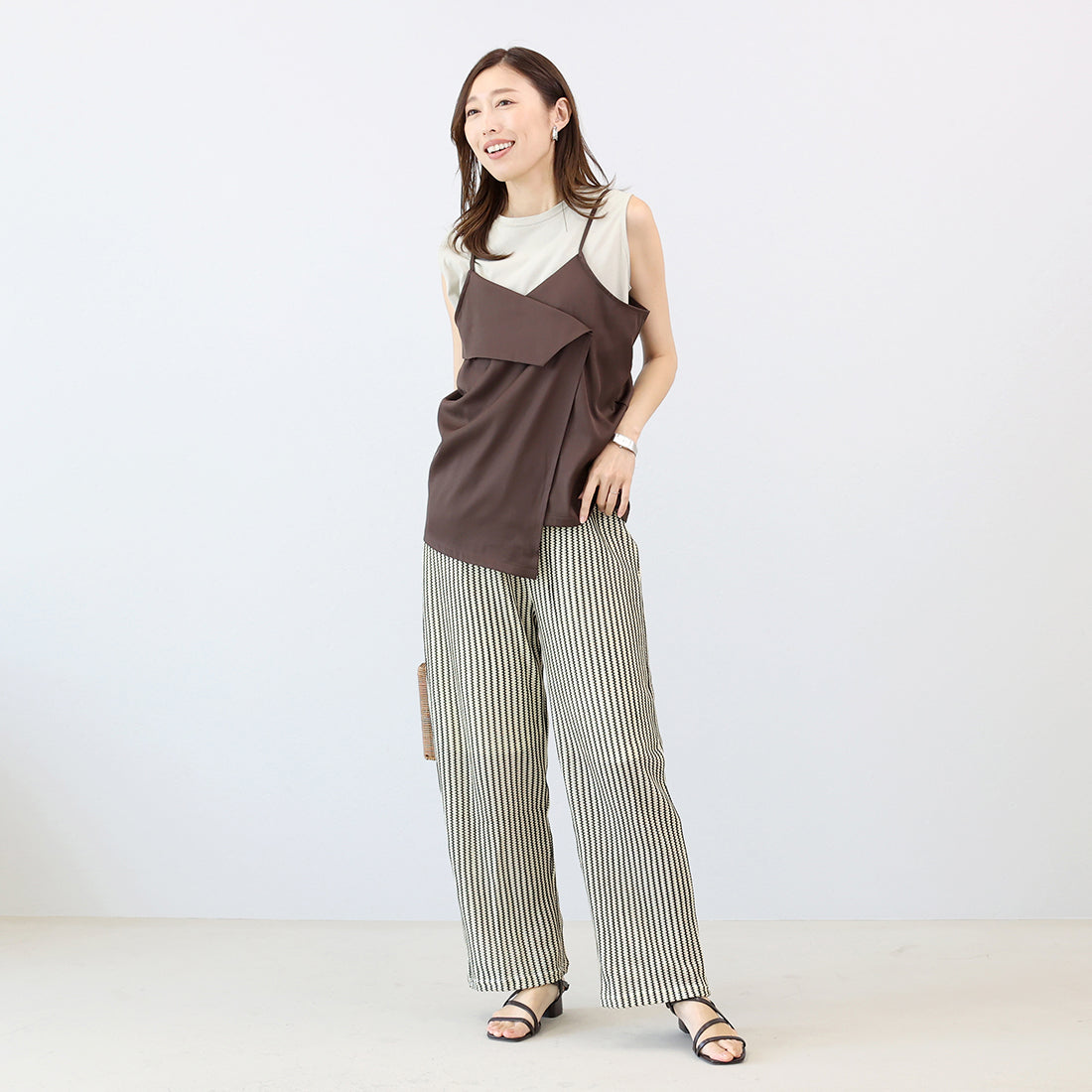 アレッタ ヴィータ Aletta vita ストライプレースイージーワイドパンツ (アイボリー) アイボリー