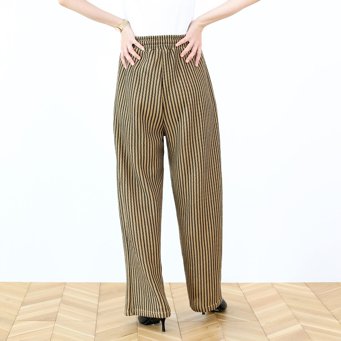 アレッタ ヴィータ Aletta vita ストライプレースイージーワイドパンツ (アイボリー) アイボリー