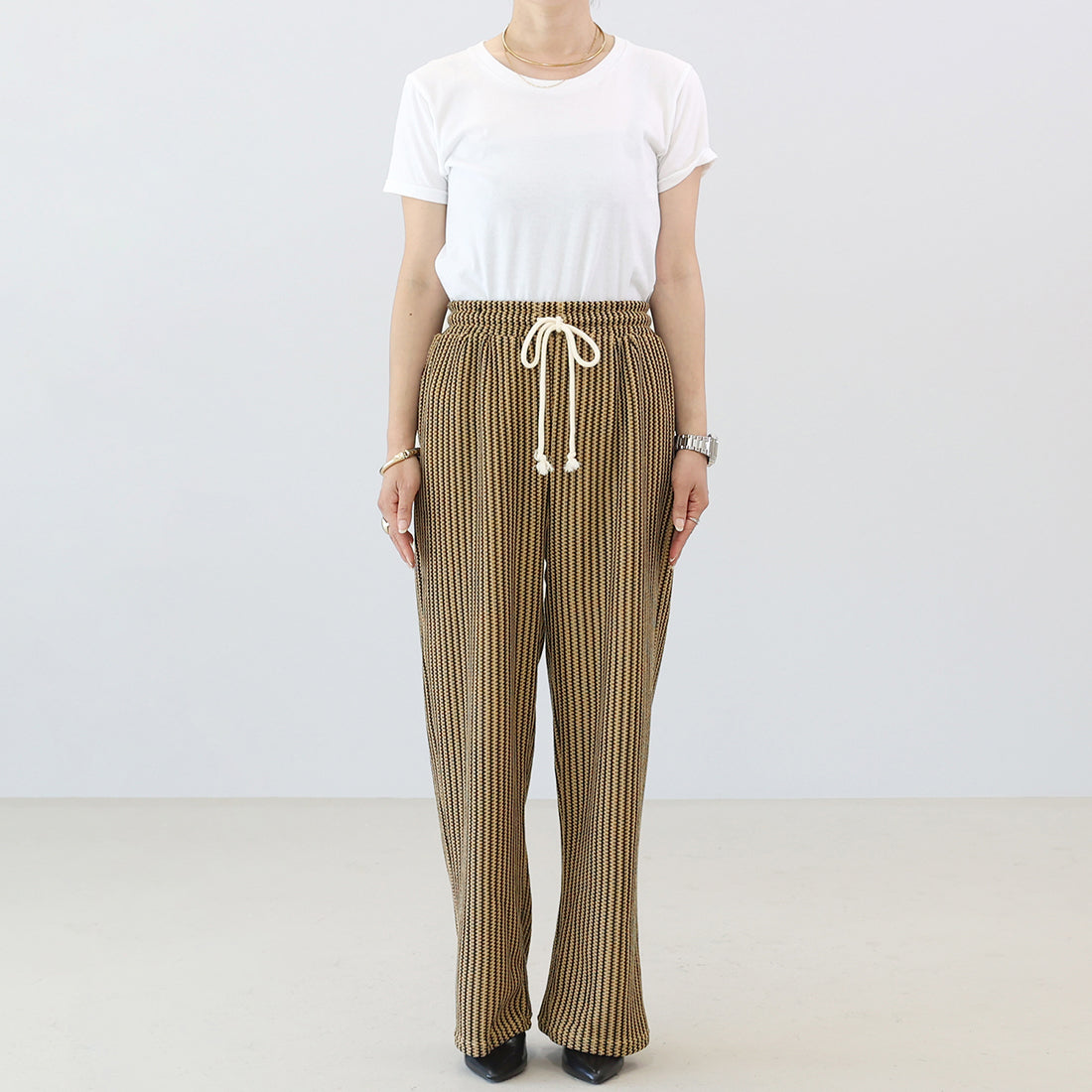 アレッタ ヴィータ Aletta vita ストライプレースイージーワイドパンツ (アイボリー) アイボリー