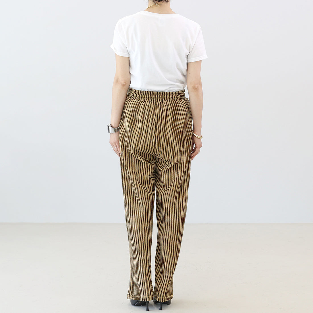 アレッタ ヴィータ Aletta vita ストライプレースイージーワイドパンツ (アイボリー) アイボリー