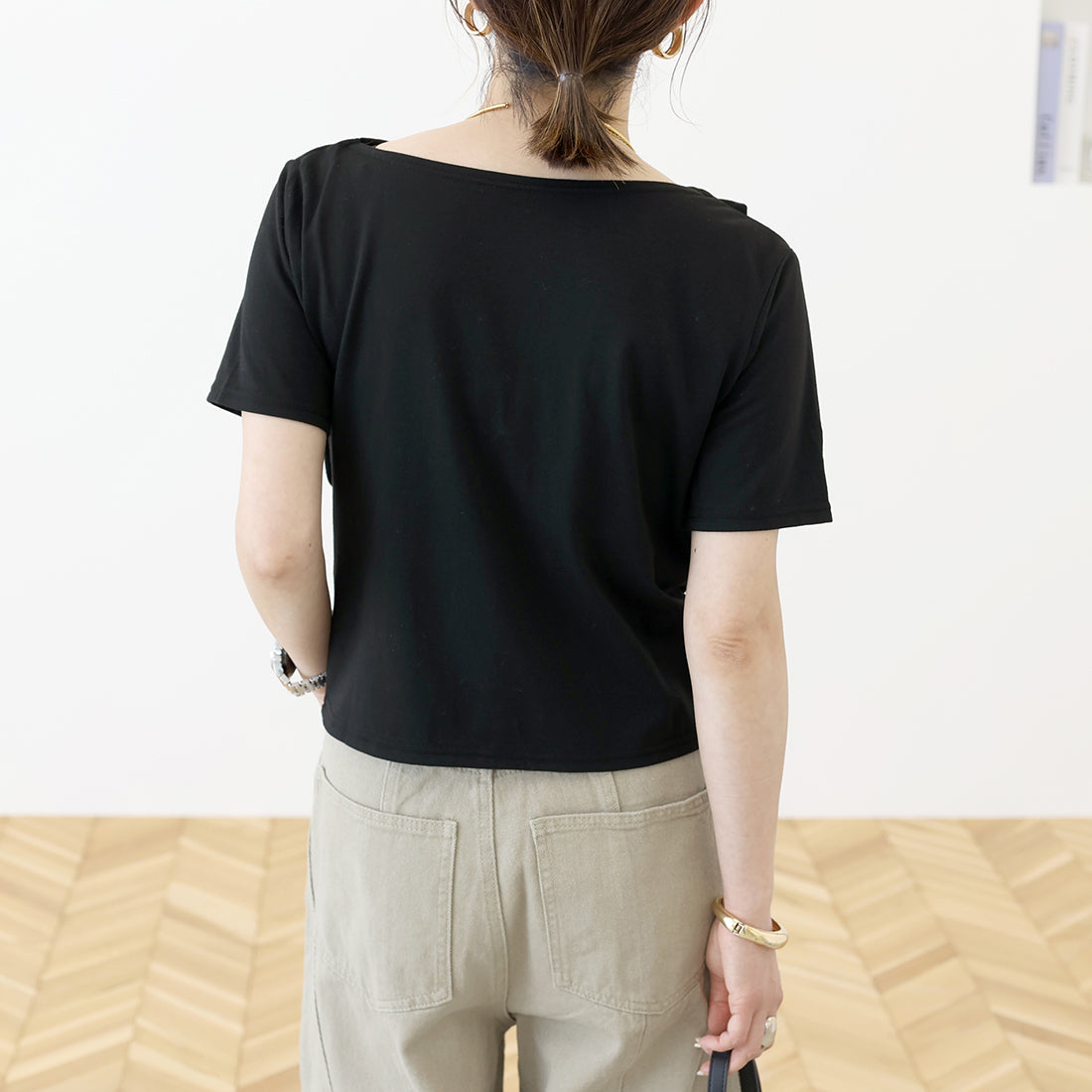 アレッタ ヴィータ Aletta vita T/C天竺ドレープネック半袖プルオーバー (ブラック) ブラック