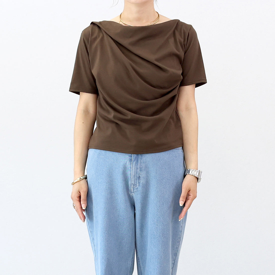 アレッタ ヴィータ Aletta vita T/C天竺ドレープネック半袖プルオーバー (ブラック) ブラック