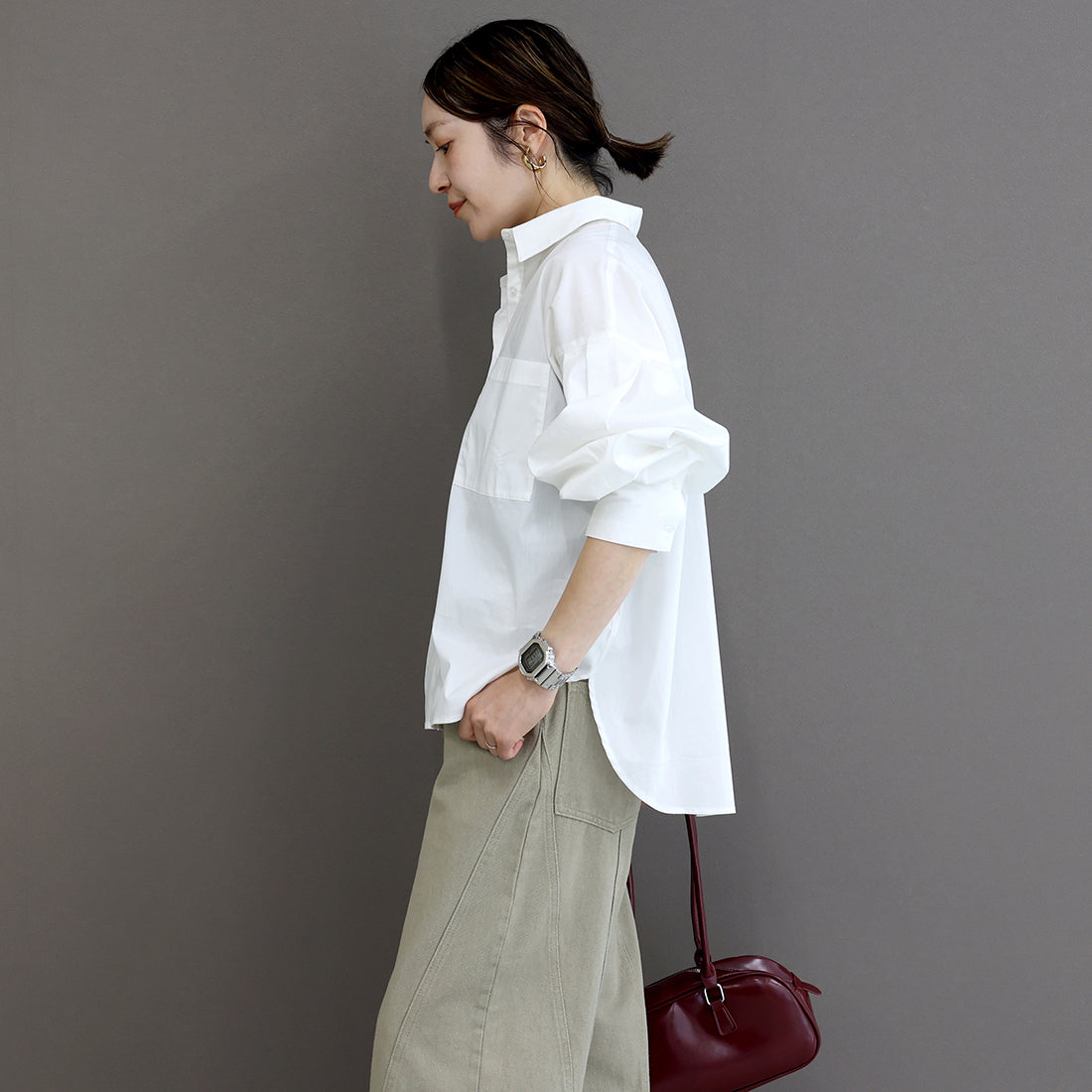 アレッタ ヴィータ Aletta vita 袖タックブロード長袖シャツ (オフホワイト) オフホワイト