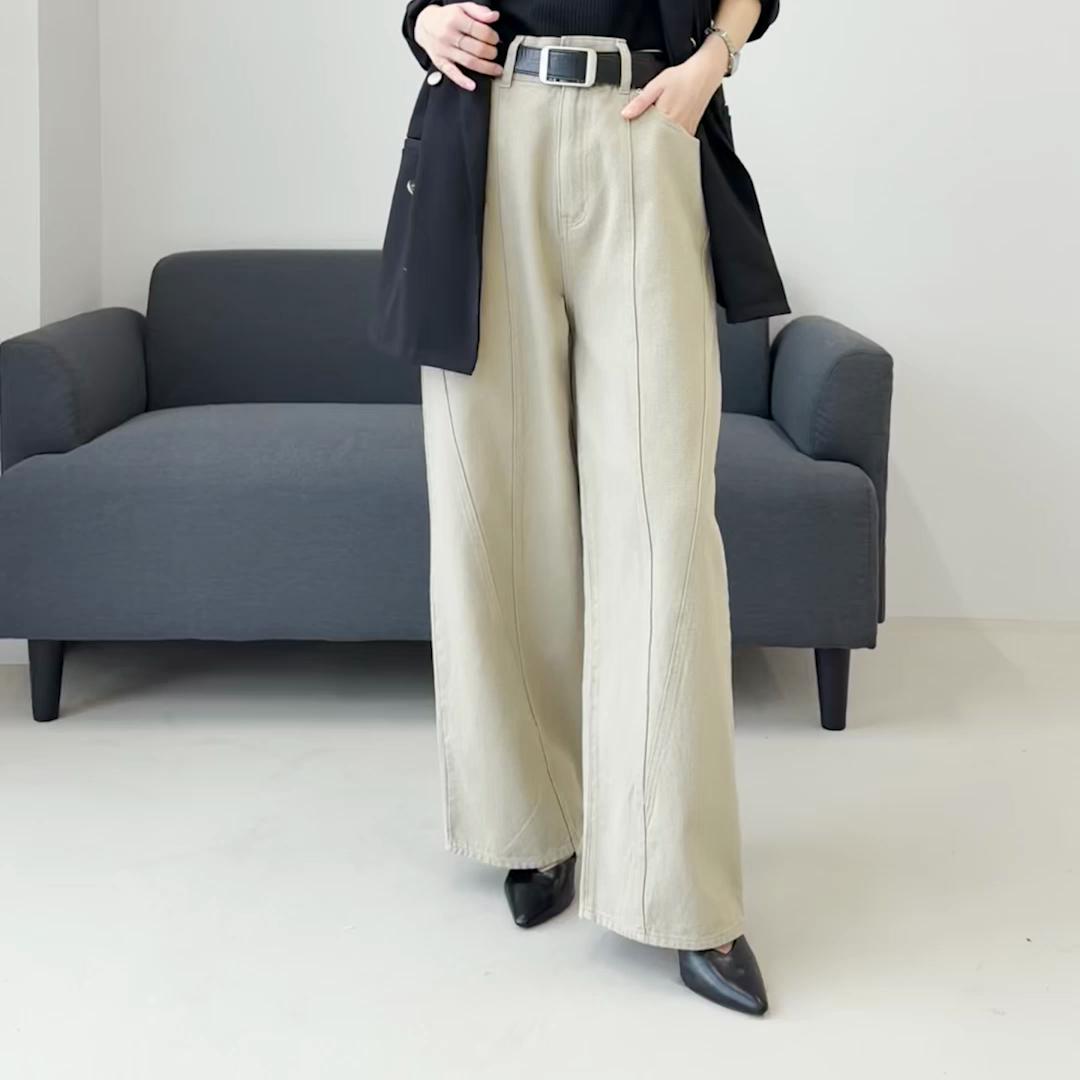 アレッタ ヴィータ Aletta vita 綿ツイル切替ワイドパンツ (ベージュ) ベージュ