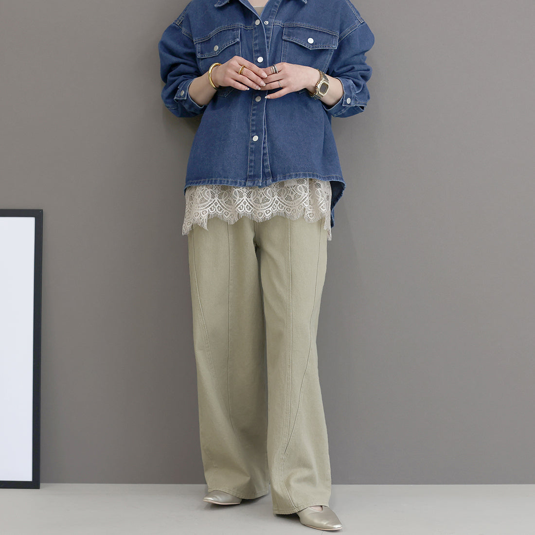 アレッタ ヴィータ Aletta vita 綿ツイル切替ワイドパンツ (ベージュ) ベージュ