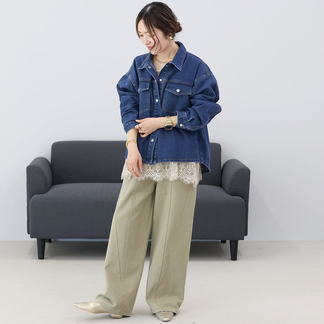 アレッタ ヴィータ Aletta vita 綿ツイル切替ワイドパンツ (ベージュ) ベージュ