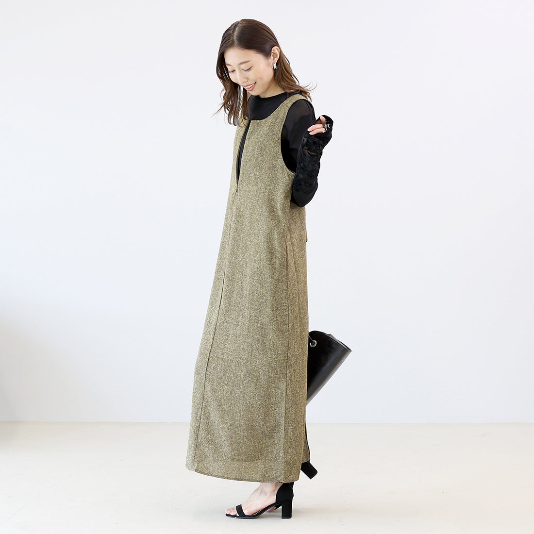 アレッタ ヴィータ Aletta vita ミックスツイード2WAYワンピース (ブラウン) ブラウン