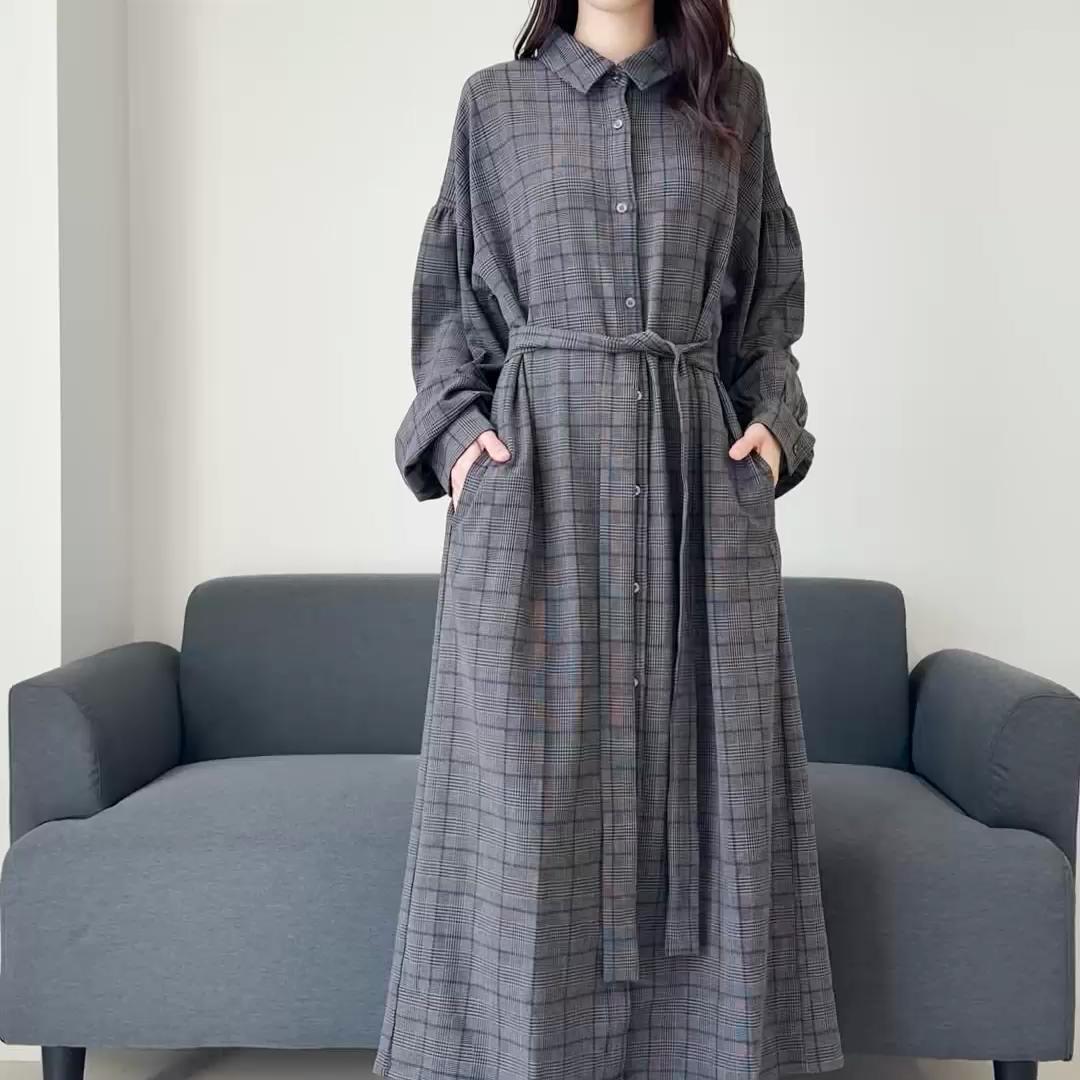 アレッタ ヴィータ Aletta vita 先染めチェック前開きシャツワンピース (チャコール) チャコール