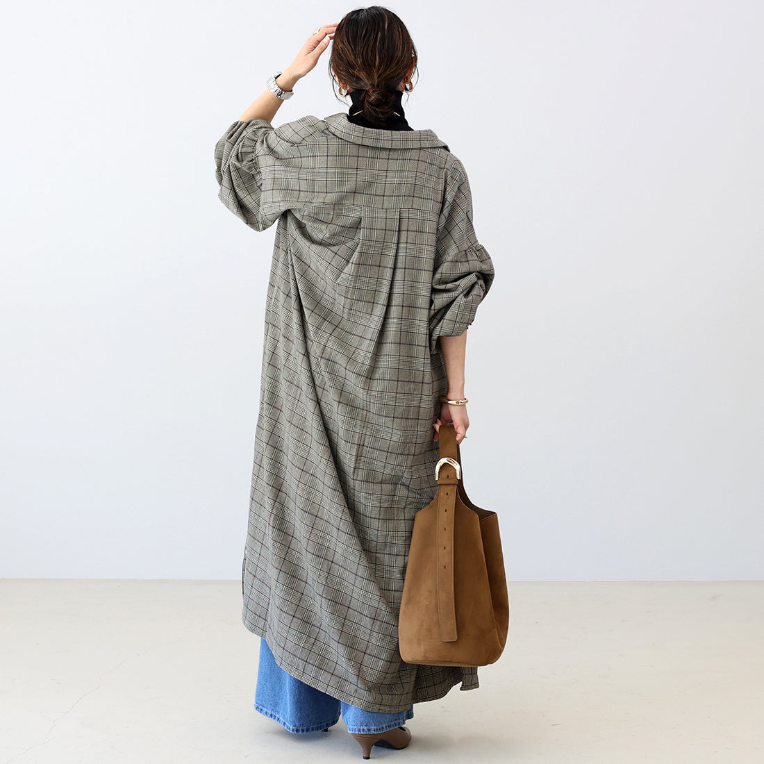 アレッタ ヴィータ Aletta vita 先染めチェック前開きシャツワンピース (チャコール) チャコール