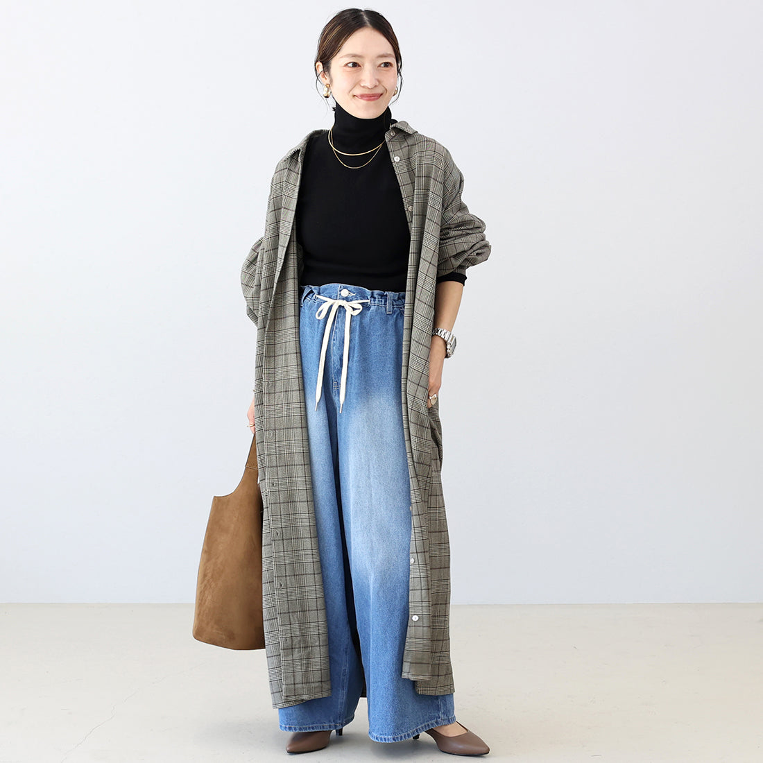 アレッタ ヴィータ Aletta vita 先染めチェック前開きシャツワンピース (チャコール) チャコール