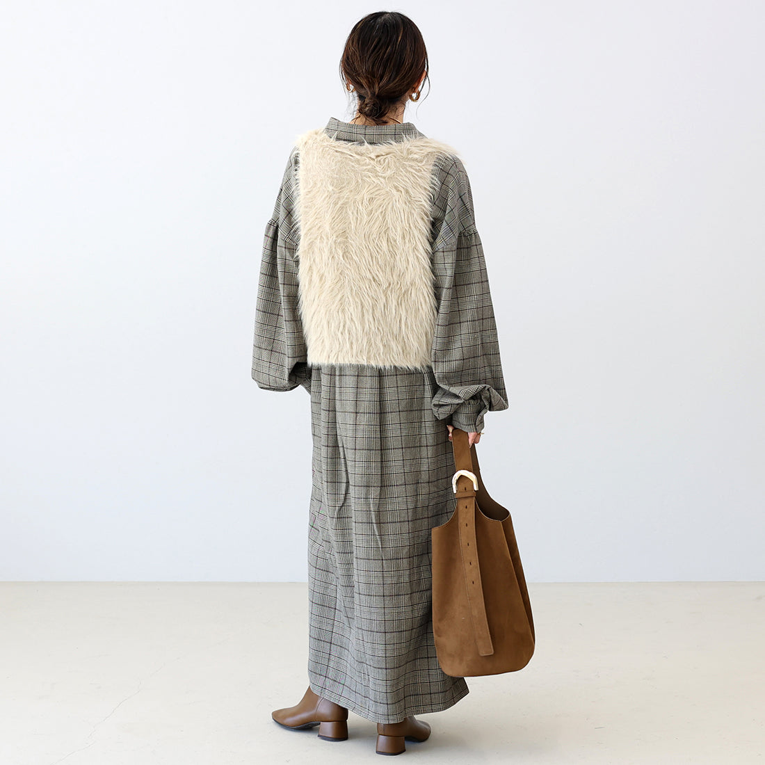 アレッタ ヴィータ Aletta vita 先染めチェック前開きシャツワンピース (チャコール) チャコール