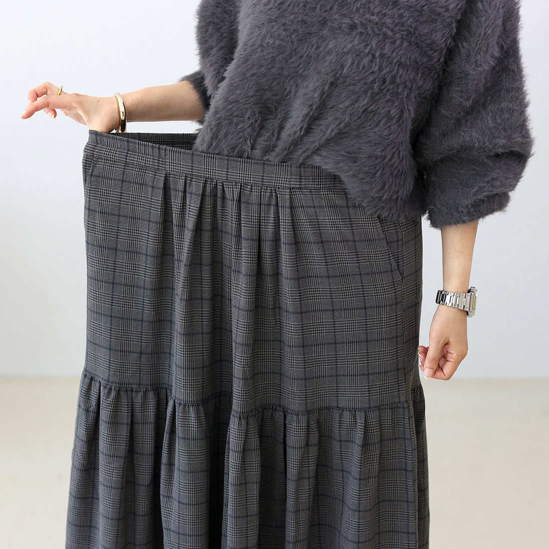アレッタ ヴィータ Aletta vita 先染めチェックティアードスカート (チャコール) チャコール