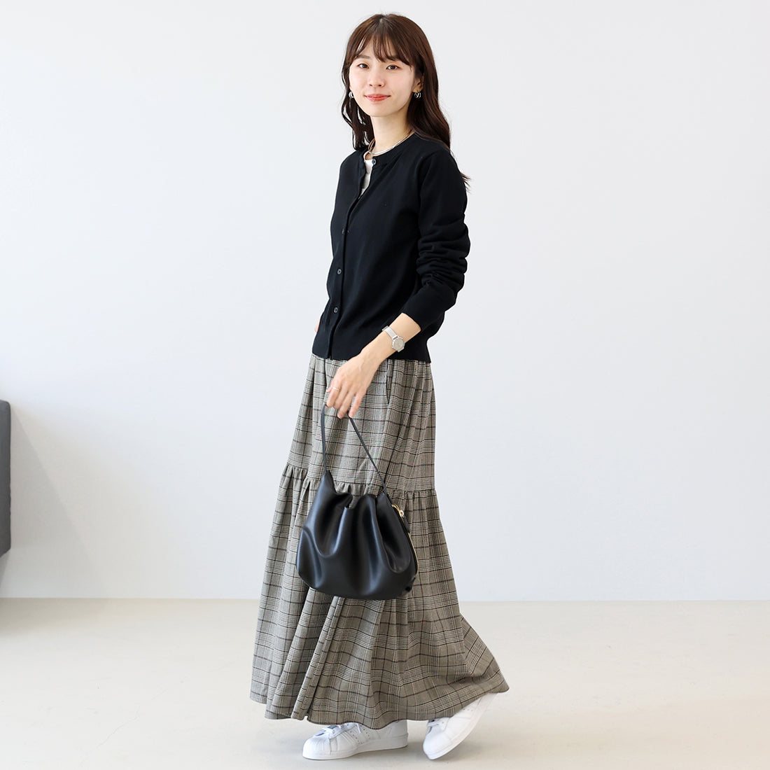 アレッタ ヴィータ Aletta vita 先染めチェックティアードスカート (チャコール) チャコール