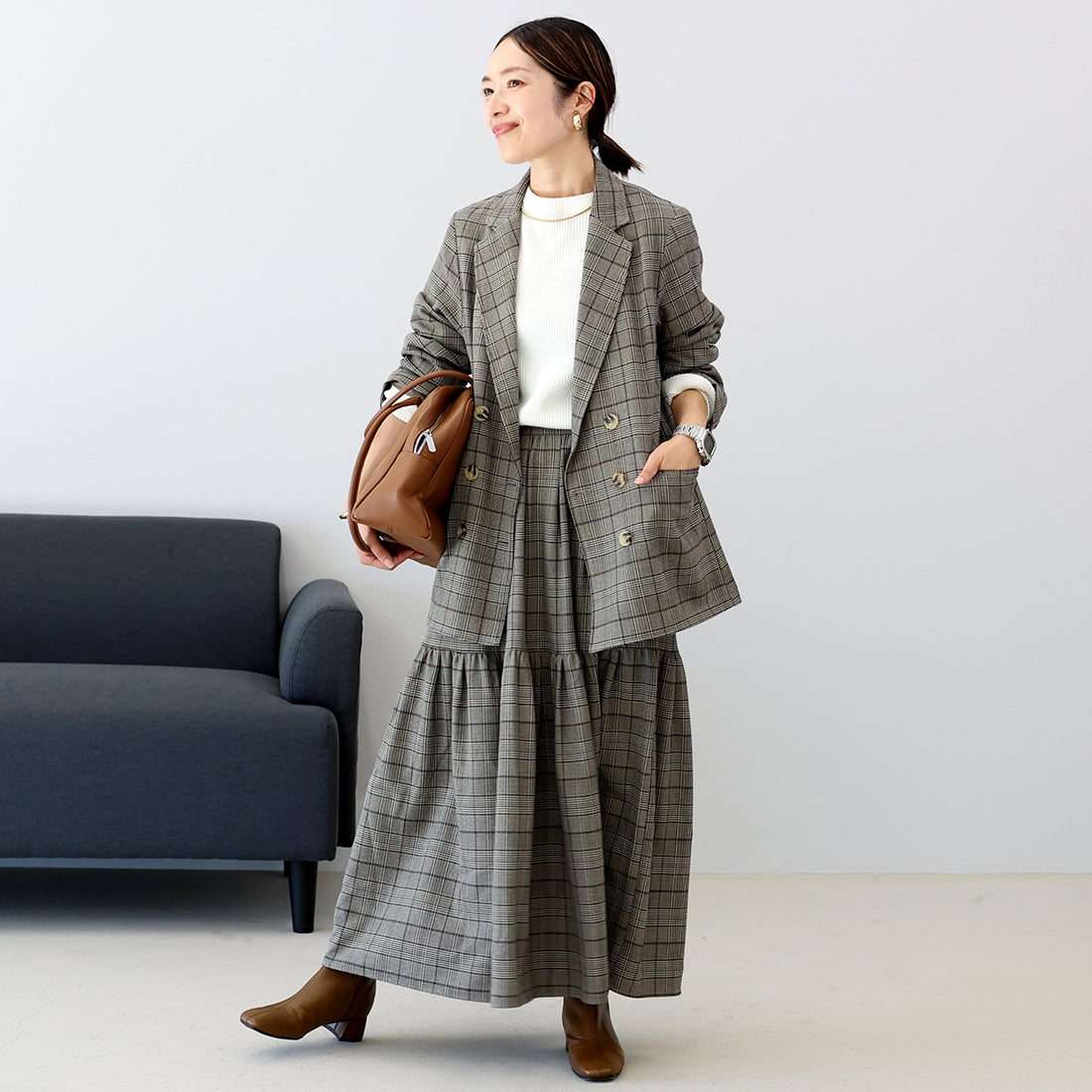 アレッタ ヴィータ Aletta vita 先染めチェックティアードスカート (チャコール) チャコール