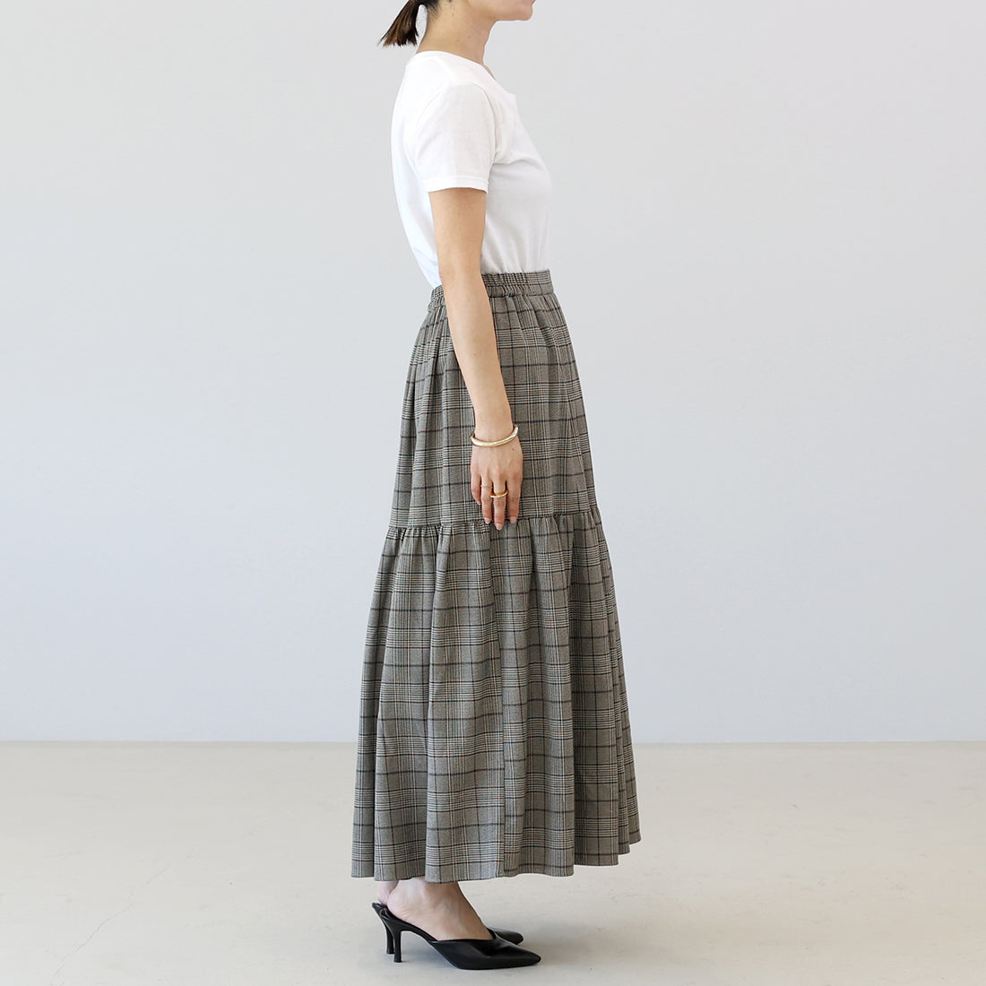 アレッタ ヴィータ Aletta vita 先染めチェックティアードスカート (チャコール) チャコール