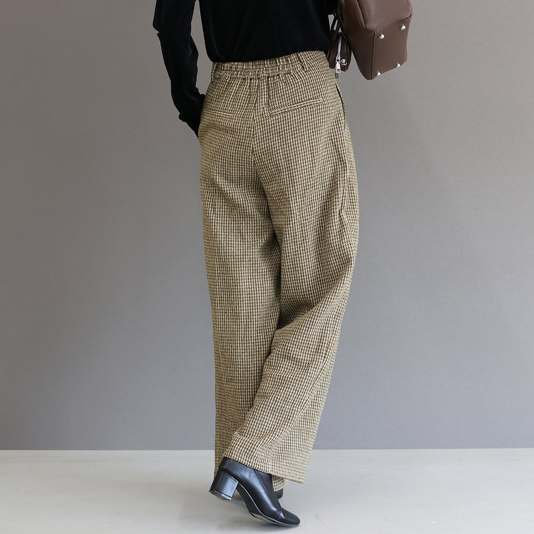 アレッタ ヴィータ Aletta vita ガンクラブチェックツータックワイドパンツ (ブラック) ブラック