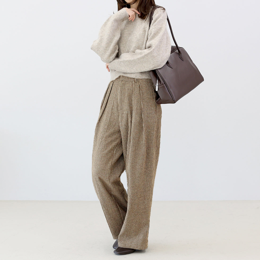 アレッタ ヴィータ Aletta vita ガンクラブチェックツータックワイドパンツ (ブラック) ブラック