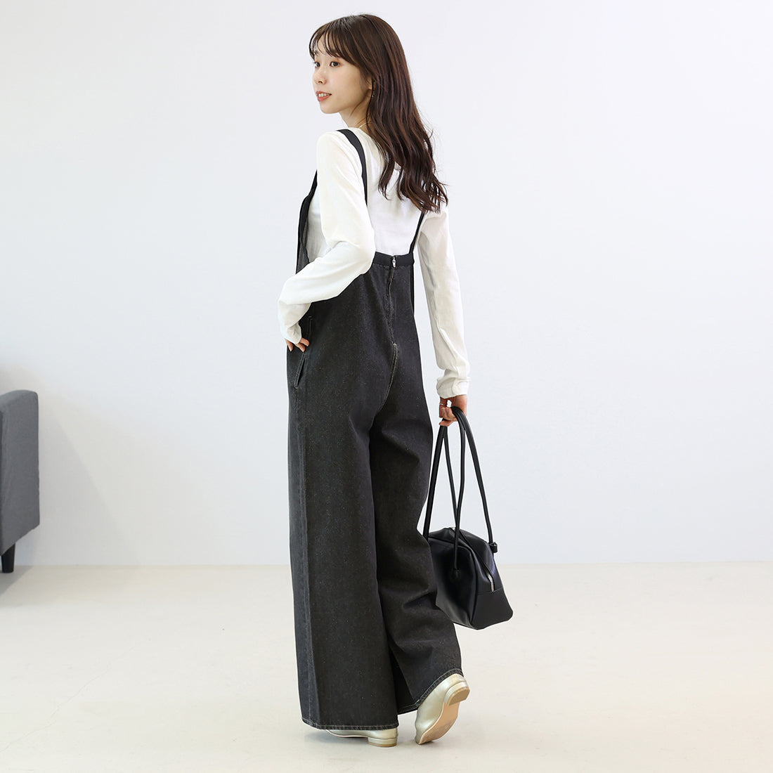 アレッタ ヴィータ Aletta vita 12ozバックファスナーデニムサロペット (ブラック) ブラック