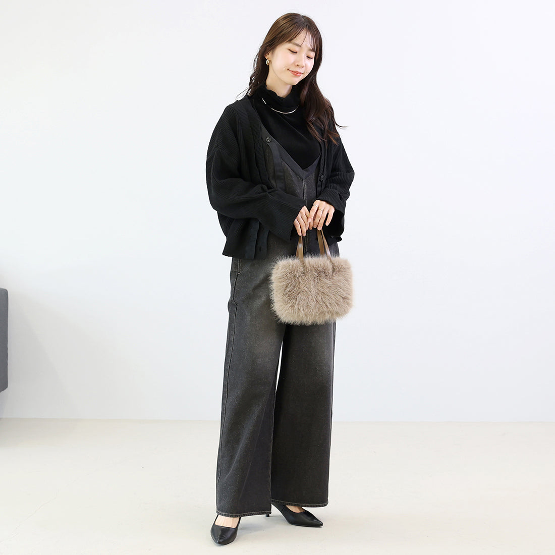 アレッタ ヴィータ Aletta vita 12ozバックファスナーデニムサロペット (ブラック) ブラック