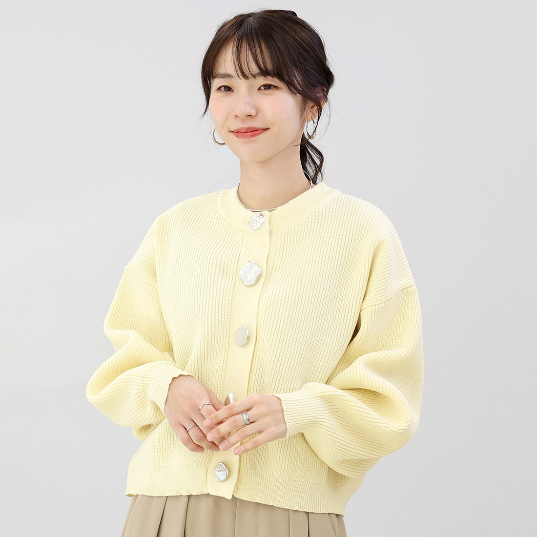 アレッタ ヴィータ Aletta vita 片畦編みマルチボタンニットカーディガン (アイボリー) アイボリー