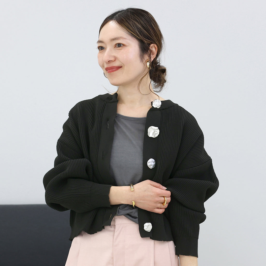 アレッタ ヴィータ Aletta vita 片畦編みマルチボタンニットカーディガン (アイボリー) アイボリー