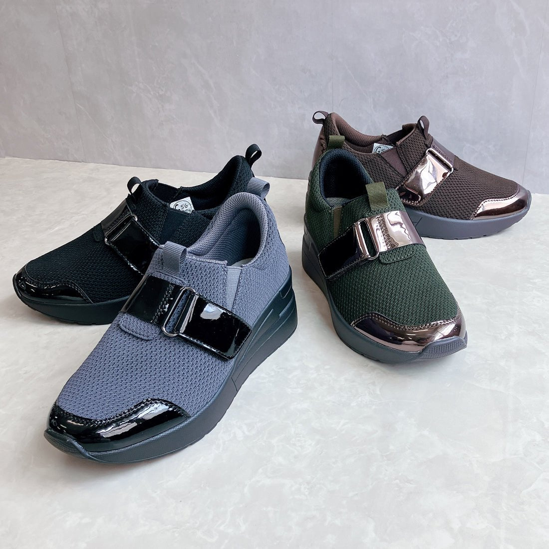 ゴムゴム Gomu56 軽量 ウェッジソール カジュアルスニーカー (グレー) グレー