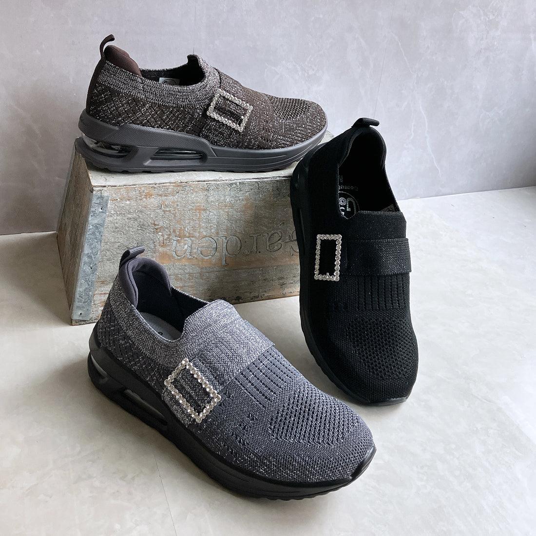 ゴムゴム Gomu56 軽量 厚底 エア入りソール キラキラニット スニーカー (ダークブラウンラメ) ダークブラウンラメ