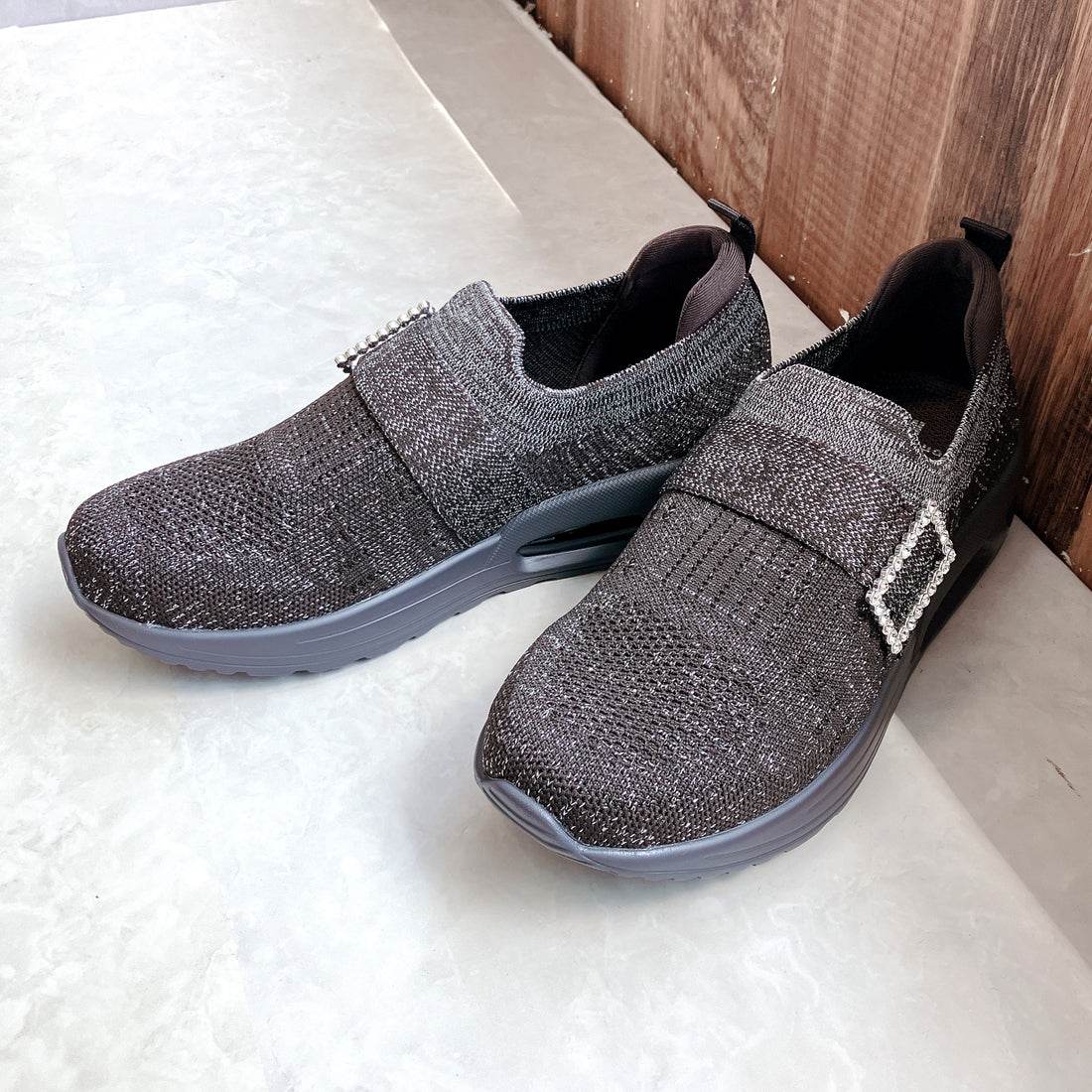 ゴムゴム Gomu56 軽量 厚底 エア入りソール キラキラニット スニーカー (ダークブラウンラメ) ダークブラウンラメ