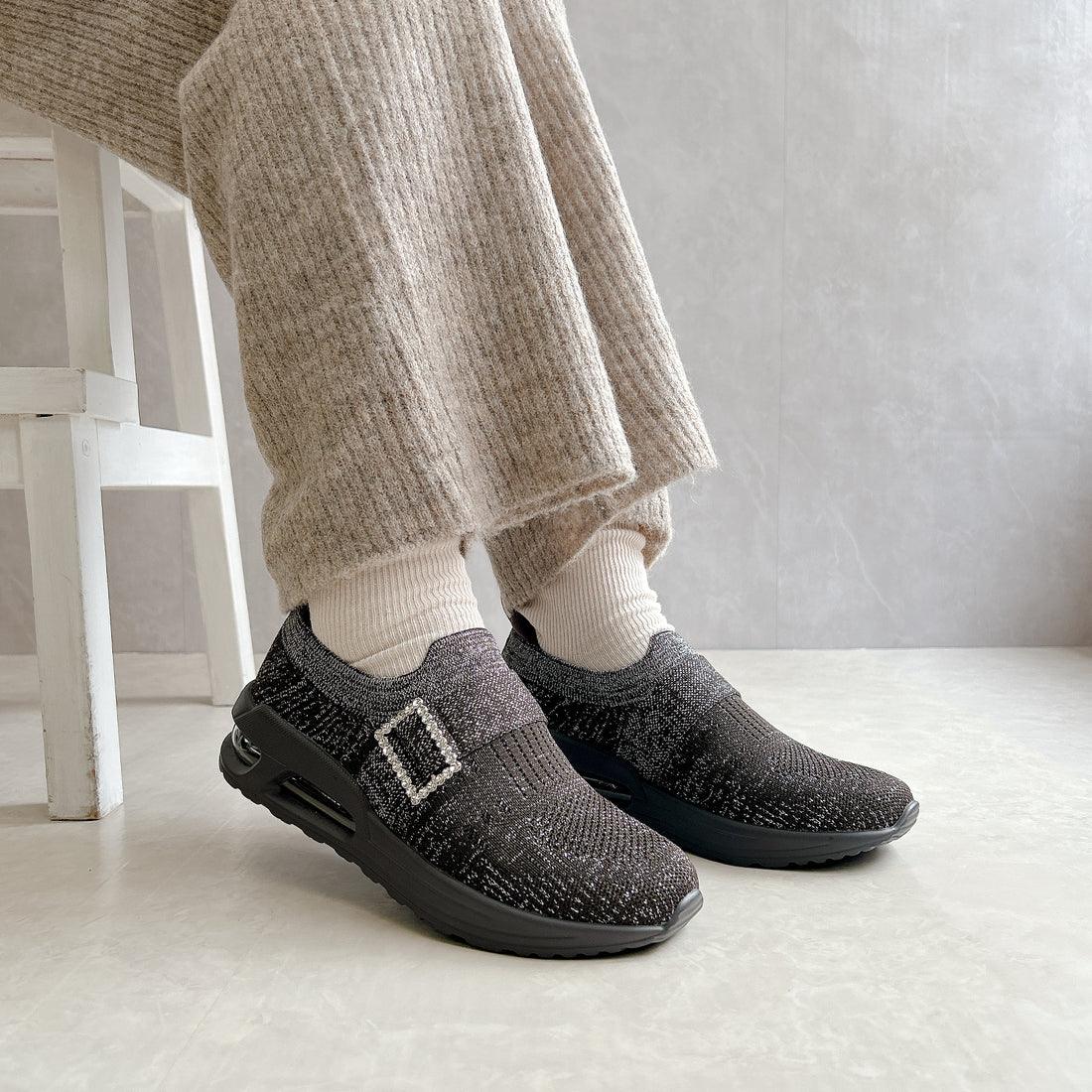 ゴムゴム Gomu56 軽量 厚底 エア入りソール キラキラニット スニーカー (ダークブラウンラメ) ダークブラウンラメ