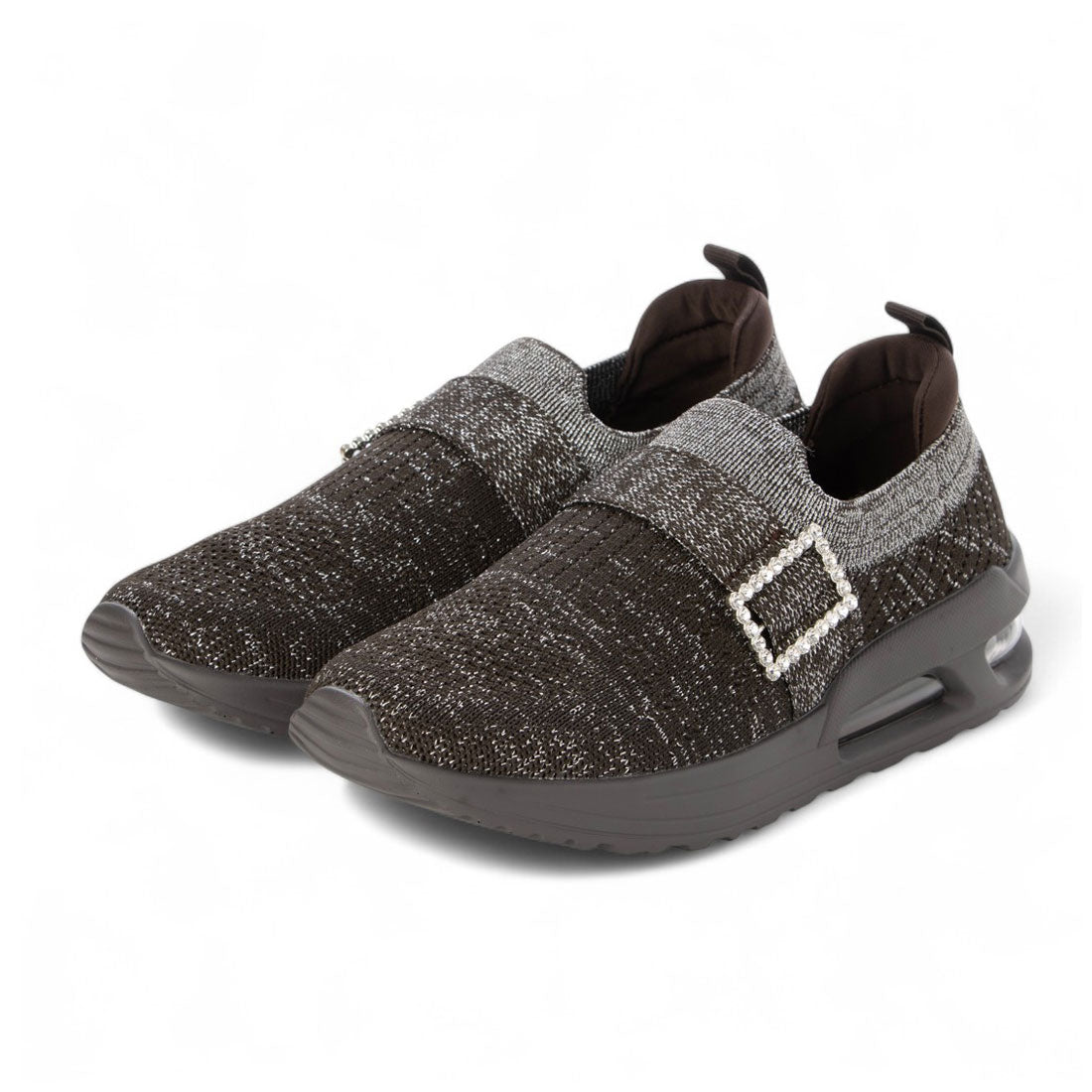 ゴムゴム Gomu56 軽量 厚底 エア入りソール キラキラニット スニーカー (ダークブラウンラメ) ダークブラウンラメ