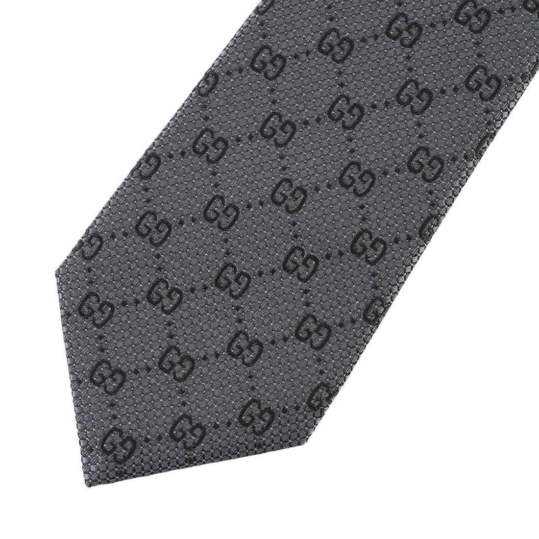 古馳 GUCCI 領帶 GG圖案 絲綢提花 領帶 790227 4E009 1460 灰色和黑色