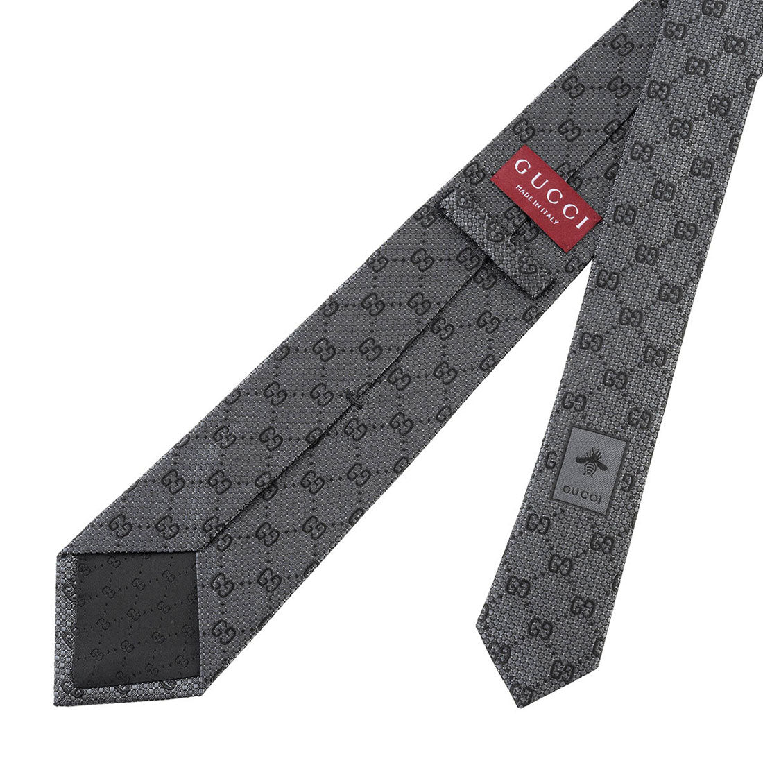 古馳 GUCCI 領帶 GG圖案 絲綢提花 領帶 790227 4E009 1460 灰色和黑色